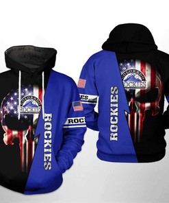 Colorado Rockies MLB US Flag Skull 3D Hoodie Zipper Hoodie