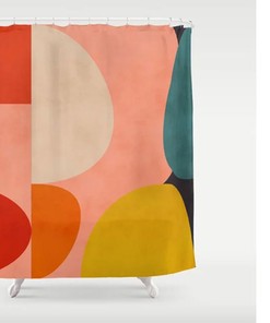 Colorblock Shower Curtain, Colorful Designer Print Modern Shower Curtain, Abstract Bathroom Set For Home Decor, Customizable Size