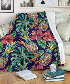 Colorful Aloha Pineapple Pattern Sherpa Fleece Blanket Gifts for Family, for Couple