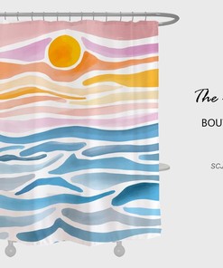 Colorful Art Wave Shower Curtain, Summer Sea Relax Time Waterproof Curtains, Washable Shower Curtain