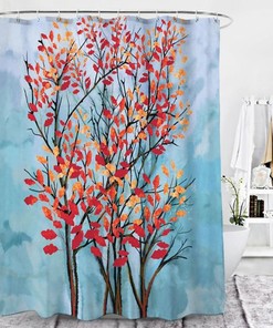 Colorful Autumn Leaves Shower Curtain, Fall Watercolors Trees Forest, Home Bathroom Decor, House Warming Gift