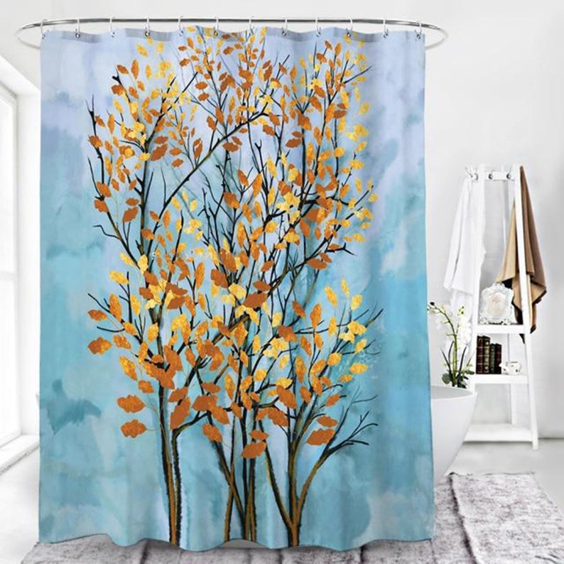 Colorful Autumn Leaves Shower Curtain, Fall Watercolors Trees Forest, Home Bathroom Decor, House Warming Gift - Image 2