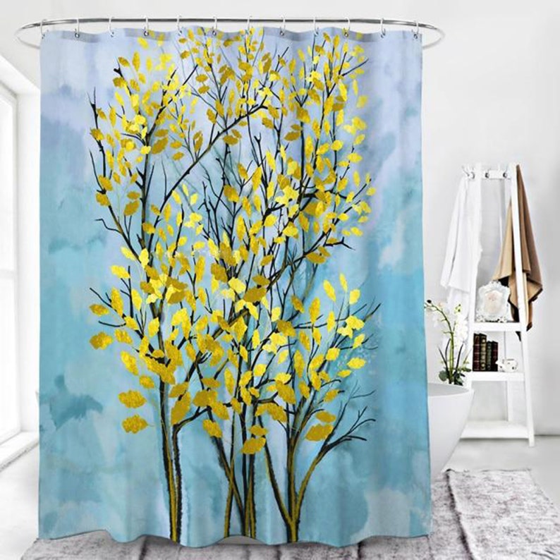 Colorful Autumn Leaves Shower Curtain, Fall Watercolors Trees Forest, Home Bathroom Decor, House Warming Gift - Image 3