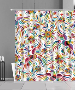 Colorful Bird In The Garden Shower Curtain, Beautiful Peacock Fabric Bathroom Curtain, Home Bath Decor Accessories
