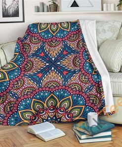 Colorful Bohemian Mandala Pattern Sherpa Fleece Blanket Gifts for Family, for Couple