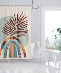 Colorful Boho Rainbow Shower Curtain, Bohemian Palm Leaves Design, Fabric Curtain Home Bathroom Decor Kids Children