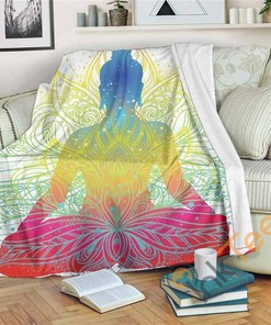 Colorful Buddha Lotus Sherpa Fleece Blanket Gifts for Family, for Couple