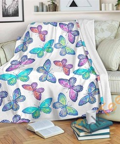 Colorful Butterfly Pattern Sherpa Fleece Blanket Gifts for Family, for Couple