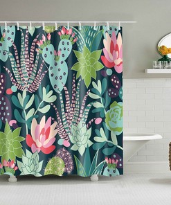 Colorful Cactus Desert Plants Shower Curtain, Green Cacti Flora Botanical Fabric Bathroom Curtain, Home Bathroom Decor