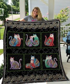 Colorful Cat Flower Pattern Cat Lo Quilt Blanket Bedding Set