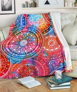 Colorful Circle Mandala Sherpa Fleece Blanket Gifts for Family, for Couple