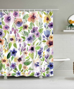 Colorful Cute Flower Shower Curtain, Purple Blue Floral Spring Summer