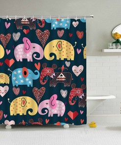 Colorful Elephant Shower Curtain, Cute Animals Zoo Kids Children Blue Red Bathroom, Home Bath Decor