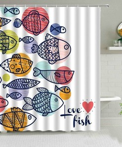 Colorful Fishes In Ocean Shower Curtain, Love Fish Underwater World Sea Bathroom Curtain, Kids Children Decor