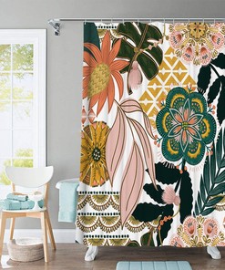 Colorful Floral Boho Shower Curtain, Bohemian Chic Design