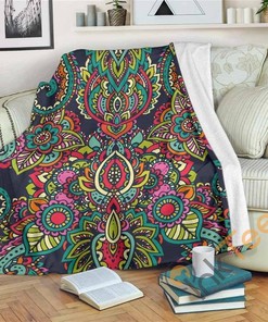 Colorful Floral Mandala Sherpa Fleece Blanket Gifts for Family, for Couple