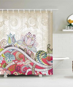 Colorful Floral Shower Curtain, Flowers Garden Pink Lotus Graphic Bath Curtain Accessories