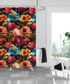 Colorful Floral Shower Curtain Optional Towels