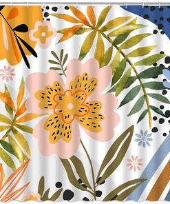Colorful Floral Shower Curtain, Watercolor Boho Flowers Design, Home Bath Decor Accessories