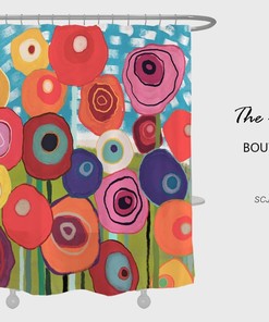 Colorful Flowers Shower Curtain, Abstract Art Flora Extra Thick Curtains, Waterproof Washable Bath Curtain
