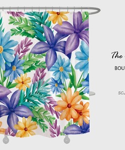 Colorful Flowers Shower Curtain, Spring Floral Bathroom Decor, Minimalist Waterproof Washable Bath Curtain