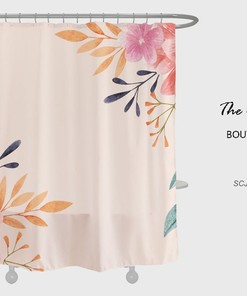 Colorful Flowers Shower Curtain, Spring Pink Plant Bathroom Decor, Waterproof Washable Bath Curtain