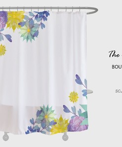 Colorful Flowers Shower Curtain, Spring Yellow Plant Bathroom Decor, Waterproof Washable Bath Curtain