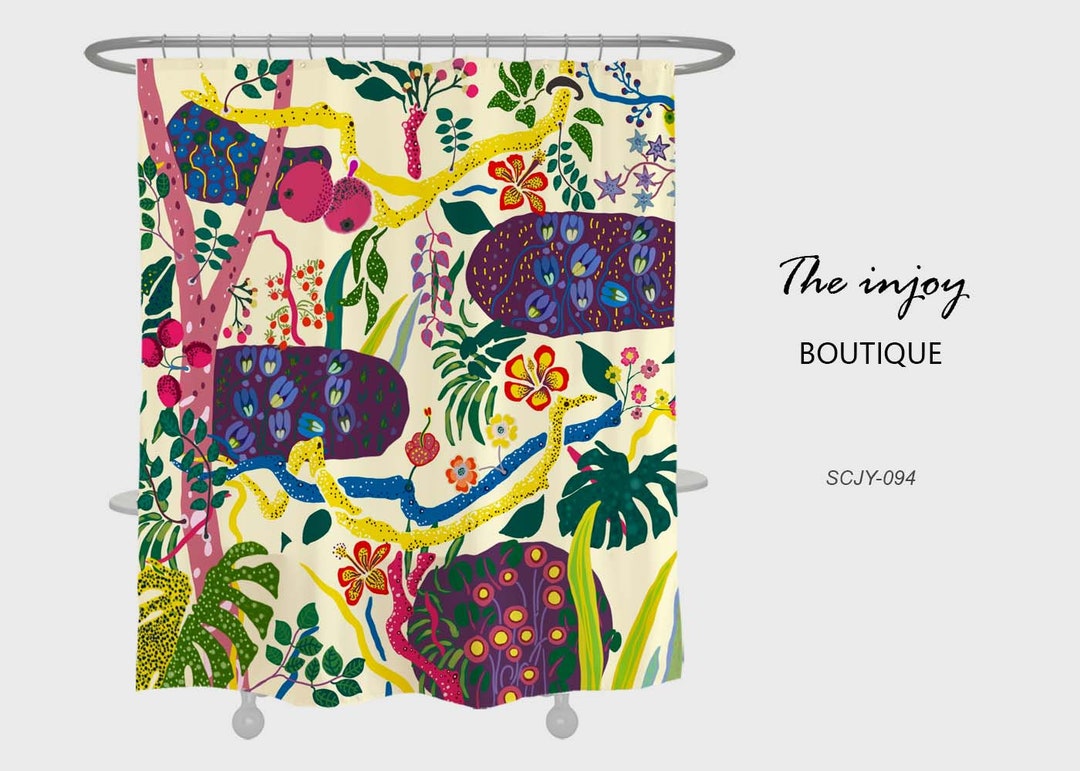 Colorful Forest Flower Garden Shower Curtain, Boho Extra Thick Curtains, Waterproof Washable Shower Curtain