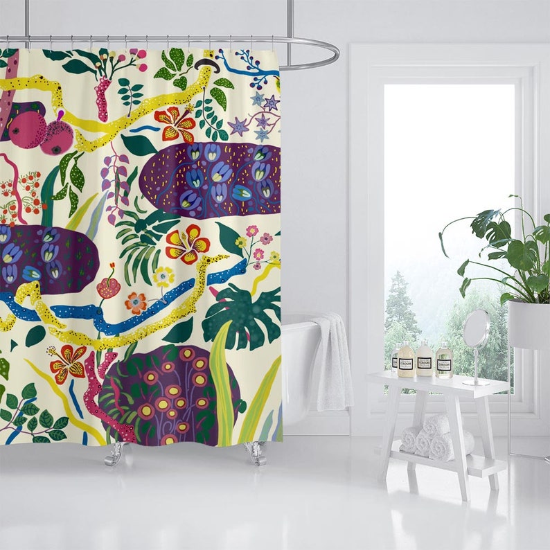 Colorful Forest Flower Garden Shower Curtain, Boho Extra Thick Curtains, Waterproof Washable Shower Curtain - Image 2