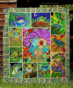 Colorful Frog Frog Lo Quilt Blanket Bedding Set