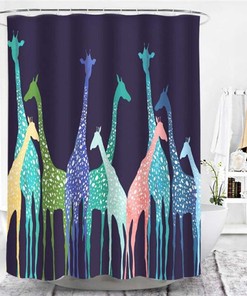 Colorful Giraffes Shower Curtain, Animal Fauna Wildlife Forest Pattern Fabric Bathroom Curtain Accessories
