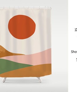 Colorful Hillandsun Landscape Shower Curtain, Nordic Style Modern Waterproof Washable Shower Curtain Set