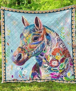 Colorful Horse Fleece Blanket Gift For Horse Lover Quilt