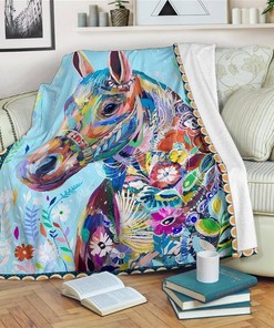 Colorful Horses Horse Lover Sherpa Fleece Blanket Gifts for Family, for Couple