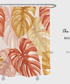 Colorful Leaves Shower Curtain, Leaf Plant Bathroom Decor, Waterproof Washable Bath Curtain