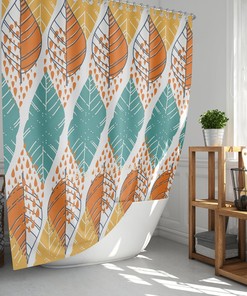 Colorful Leaves Shower Curtain, Yellow Orange Blue Leaf Fall Autumn, Linen Bathroom Curtain, House Warming Gift