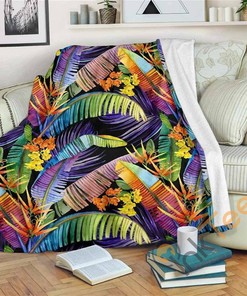 Colorful Leaves Tropical Pattern Sherpa Fleece Blanket Gifts for Family, for Couple