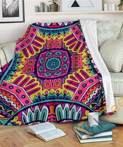 Colorful Mandala Bohemian Pattern Sherpa Fleece Blanket Gifts for Family, for Couple