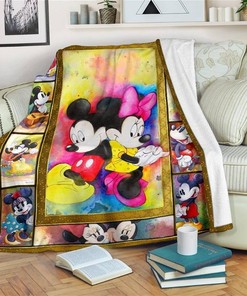Colorful Mickey and Minnie Sherpa Fleece Blanket Gifts for Family, for Couple