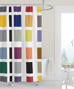 Colorful Mid-Century Color Block Squares Rectangles White Print Shower Curtain