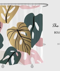 Colorful Monstera Leaves Fabric Shower Curtain For Bathroom, Tropical Plant Waterproof Bathroom Curtain, Bathtubs Curtains