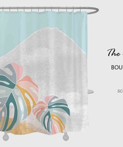 Colorful Monstera Leaves Shower Curtain For Bathroom, Snow Mountain Waterproof Shower Curtain