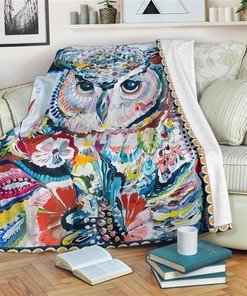 Colorful Owl Owl Lover Sherpa Fleece Blanket Gifts for Family, for Couple