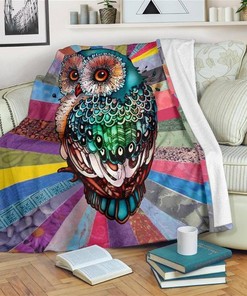 Colorful Owl Xmas Owl Lover Sherpa Fleece Blanket Gifts for Family, for Couple