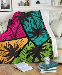 Colorful Palm Tree Pattern Sherpa Fleece Blanket Gifts for Family, for Couple