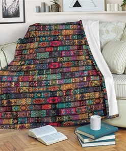 Colorful Pattern Bohemian Sherpa Fleece Blanket Gifts for Family, for Couple