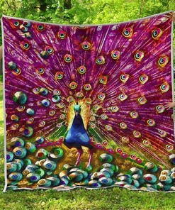 Colorful Peacock Quilt Blanket Set Gift for Peacock Lovers