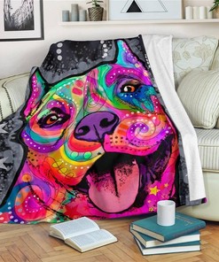 Colorful Pit Bull Smile Dog Lover Sherpa Fleece Blanket Gifts for Family, for Couple