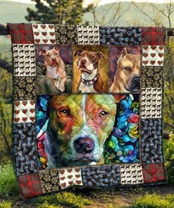 Colorful Pitbull Cute Quilt Blanket Bedding Set