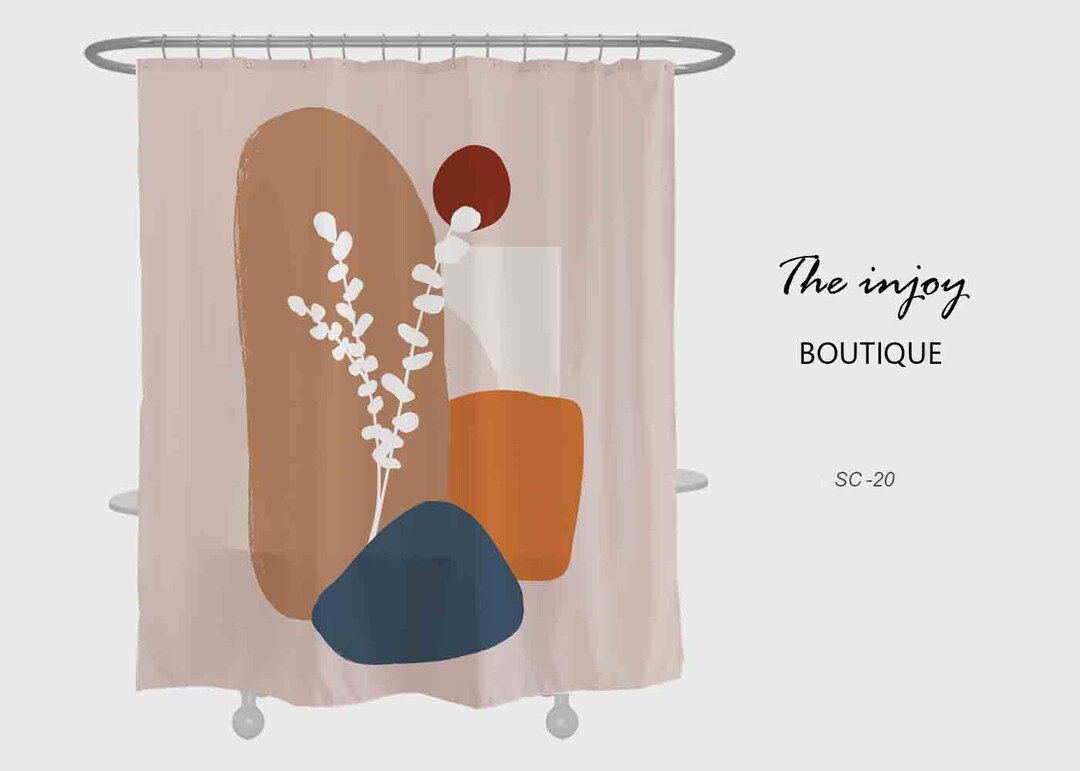 Colorful Plants Natural Tones Shower Curtain, Botanical Earth Tones, Waterproof And Washable Shower Curtain